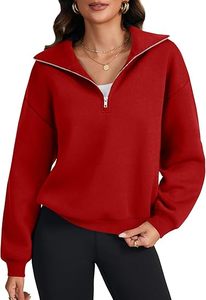 Sweat-shirts décontractés pour femmes à col en V, manches longues, demi-zip et épaules tombantes - Product Image 3