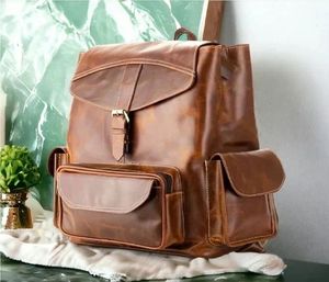 Mochila de Cuero Genuino Vintage de Lujo para Hombre, Bolso de Viaje de Cuero Crazy Horse con Múltiples Bolsillos, Mochila Impermeable para Portátil - Product Image 2