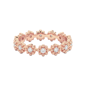 Bague d'éternité complète à motif floral avec diamants de laboratoire taille ronde, en or massif 9K 10K 14K 18K, bijoux de mariage minimalistes pour mariée - Product Image 4