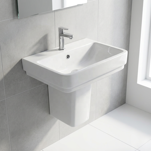 Lavabo rustique carré en céramique sur demi-pied avec options de couleur pour India Home Mall - Product Image 5