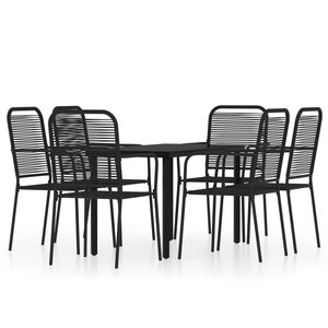 Juego de Comedor Mediano de Acero con Recubrimiento en Polvo Negro y Vidrio, con Muebles de Jardín de Cuerda de Algodón - Product Image 2
