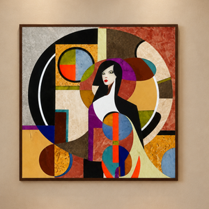Art mural en marbre Pietra Dura fait main – Design géométrique abstrait de femme, panneau d'incrustation de luxe 22×22 pouces - Product Image 1