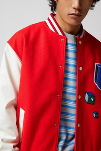 Custom Men's Wool Letterman Real Leather <b>Varsity</b> <b>Jacket</b> <b>Black</b> With <b>Red</b> Color Embroidery Logos Patches <b>And</b> Labels <b>Jacket</b> For Men - Product Image 5