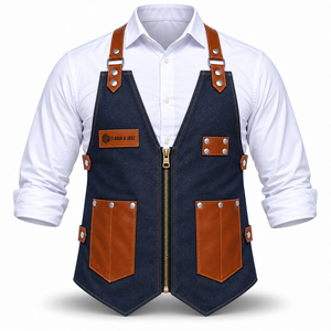 Tablier en jean classique Flamia & Jabz avec poches et bretelles en cuir pour vêtements de travail - Product Image 1