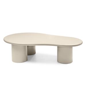 Mesa de Centro Moderna de Lujo en Madera Sólida Color Crema con Forma Orgánica de Amoeba y Patas Cilíndricas Robustas - Product Image 6
