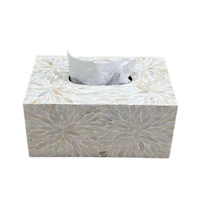 Caja de pañuelos rectangular de alta gama con incrustaciones de nácar y madera hecha a mano para decoración del hogar - Product Image 6