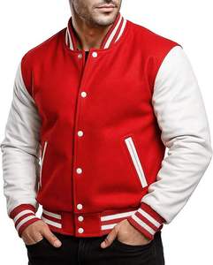 Veste universitaire rouge pour homme, manches blanches, col montant, coupe classique, style preppy, été, imperméable, doublure 100% laine, fermeture éclair - Product Image 5