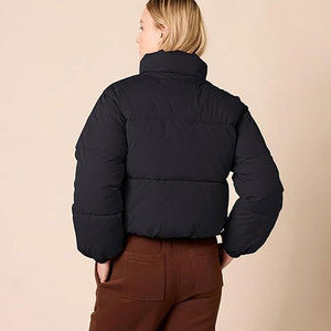 Women's <b>Cropped</b> Full-Zip <b>Puffer</b> <b>Jacket</b> Winter Warm Stand Collar Quilted Insulated Cold Weather Coat Casual Layered Outerwear - Product Image 2