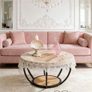 Wooden <b>Round</b> Coffee <b>Table</b> <b>with</b> <b>Storage</b> Space Central Cocktail <b>Side</b> <b>Table</b> - Product Image 1