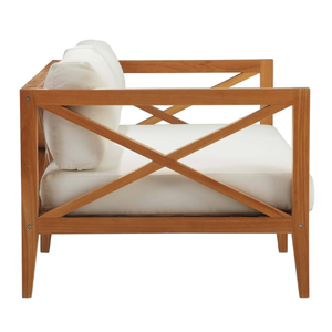 Sofá Moderno de Madera de Teca para Exteriores con Cojines Color Crema, Muebles de Jardín de 2 Plazas, Resistentes a la Intemperie, con Estructura Sólida - Product Image 5