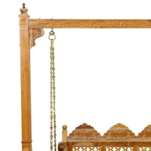 Balançoire d'intérieur en bois massif artisanal de luxe, ornée de sculptures florales, style Maharaja Jhoola, décoration de salon - Product Image 2