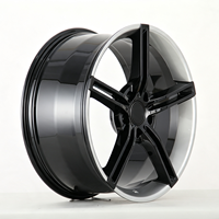 Vente Flash - En Stock - Jantes en Aluminium Forgé 21 Pouces 5x130 Noir avec Bordure Argentée Cinq Branches pour Porsche Taycan