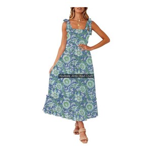 Casual Sleeveless Color Block Women <b>Spaghetti</b> <b>Strap</b> <b>Dress</b> Beautiful Hand Block Printed Cotton Tunic <b>Spaghetti</b> <b>Strap</b> <b>Dresses</b> - Product Image 2