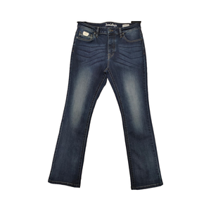 Jeans pour femmes en denim bleu lavé à la pierre de haute qualité, jambe large, taille moyenne, respirant et lavable avec logo personnalisé à la taille - Product Image 1