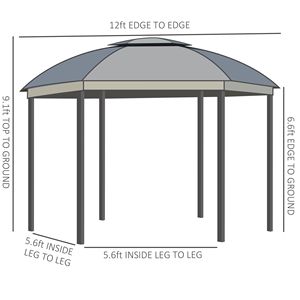Gazebo Moderno 12x12 con Doppio Tetto, Zanzariere e Tende, Porte Impermeabili con Cerniera, in Alluminio e Ferro Grigio per Cortili e Parchi - Product Image 3
