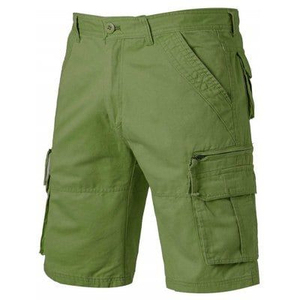 Men Cargo Shorts Solid Color Mid Waist Button Fly <b>Canvas</b> Breathable Casual Style Green - Product Image 4