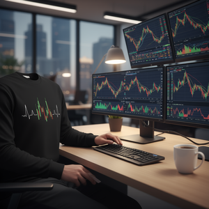 T-shirt a maniche lunghe con design a barre candlestick e grafico dei battimenti cardiaco, stampa digitale, girocollo, unisex, per adulti - Product Image 3