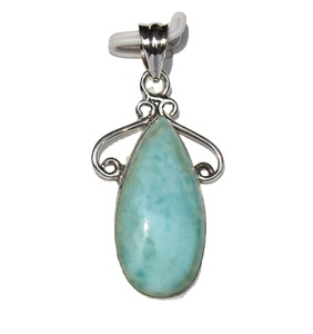 Natural Larimar Pendant Necklace Sterling Silver Cabochon Wrap Oval Signature Gem Piece Healing <b>Crystal</b> <b>Top</b> Grade Unisex - Product Image 6