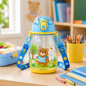 Botella de Agua para Niños, Botella de Plástico sin BPA de 850 ml, Color Surtido, a Prueba de Fugas, con Tapa Abatible y Correa, para la Escuela, Deportes al Aire Libre - Product Image 4