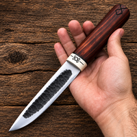 Couteau de chasse artisanal forgé sur mesure en acier à haute teneur en carbone, lame fixe, couteau de survie pour la brousse, avec manche en bois de rose et étui en cuir
