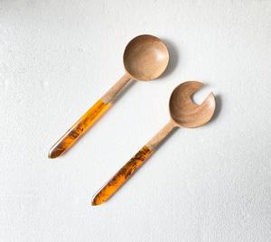 Servidor de ensalada de madera y resina de diseño artesanal para servir ensaladas en el hogar, la cocina, fiestas y eventos a un precio muy económico. - Product Image 3