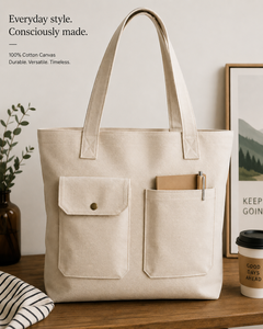 <b>Large</b> Fashion Cotton <b>Canvas</b> Tote <b>Bag</b> with Custom Logo Soft Shoulder Strap for Travel & Shopping Daily Carry - Product Image 1