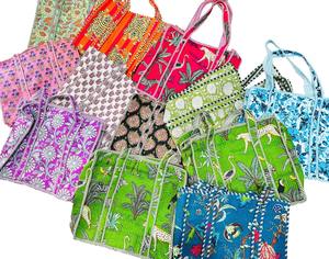 Handmade Indian Block Print Quilted Cotton Bohemian Fashion <b>Tote</b> <b>Bags</b>-Wholesale Lot Kantha <b>Floral</b> Pattern Open Shoulder <b>Bags</b> - Product Image 3