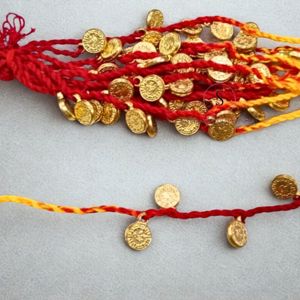Trendy Hot Selling Traditional Cultutal Bhaiya and Bhabhi Gold Sikka Work Thread Rakhi Rakhis (Set of 12 ) Bulk Lot of Rakhi - Product Image 5