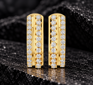 Boucles d'oreilles créoles Huggie à double rangée de diamants de laboratoire taillés, plaquées or 14K 18K et rhodium, 0,55 carat DEF VVS, classiques pour femme, idéales pour les mariages - Product Image 1