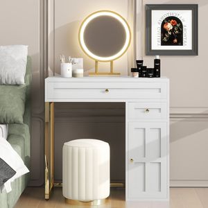 Tocador de Maquillaje de Lujo de 31.5 Pulgadas con Espejo Iluminado, 3 Modos de Iluminación, 2 Cajones y 1 Gabinete, Mesa de Maquillaje Perfecta para Ti - Product Image 2