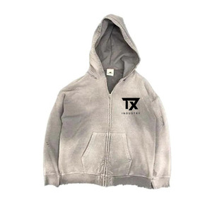 <b>Top</b> Quality <b>Distress</b> Track Suits Sweat Pants and Hoodie Set Pullover Customize Stitch Acid Washed Tracksuit 100% cotton - Product Image 5