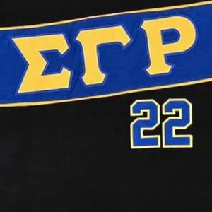 Sigma Gamma Rho <b>Black</b> Jersey <b>Shirt</b> SGRho 22 Blue Gold Premium Greek Apparel <b>Women</b> Unisex Tee - Product Image 2