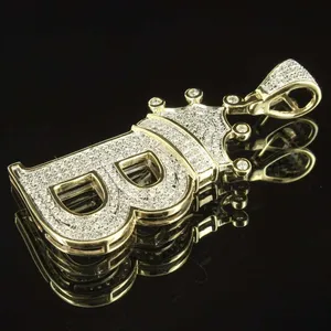 Custom <b>Initial</b> Cubic Zirconia Mens <b>Pendant</b> 14K Yellow Gold Plated <b>Silver</b> - Product Image 1