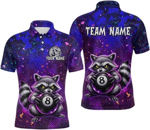 เสื้อโปโล Racoon 8 Ball Billiard แขนสั้นสำหรับผู้ชาย พิมพ์ลายดิจิทัล แห้งเร็ว สวมใส่สบาย ชุดกีฬาถักทอแบบลำลอง เสื้อทีม - Product Image 2