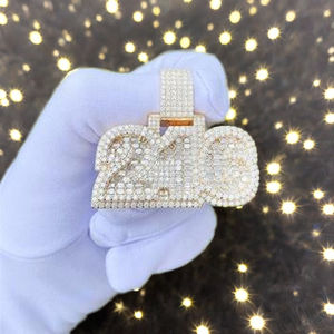 Joyería Hip Hop para Hombre, Colgante Personalizado con Número Conmemorativo y Letra Inicial, Chapado en Oro sobre Plata 925, Diamante Moissanita, para Fiestas y Eventos - Product Image 1