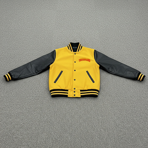Casual Varsity <b>Jacket</b> Men <b>Women</b> Wool <b>Leather</b> Sleeve Baseball <b>Jacket</b> Streetwear Supplier - Product Image 4
