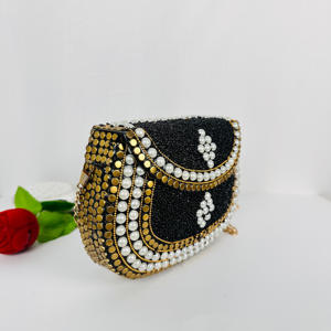 Hecho a mano indio de lujo perla blanca con cuentas de aluminio chapado en oro embrague cadena extraíble noche bolso nupcial moderno antiguo - Product Image 2