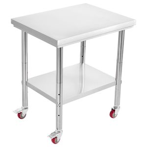Tavolo da Lavoro Regolabile in Acciaio Inox 24 x 30 Pollici con Ripiano Inferiore e Ruote, Lavello 304 per Preparazione Alimenti - Product Image 1