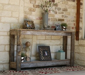 Mesa Consola de Madera Sólida con Acabado Rústico Natural, Mesa Larga para Sofá, Mueble de Entrada Estilo Granja - Product Image 5