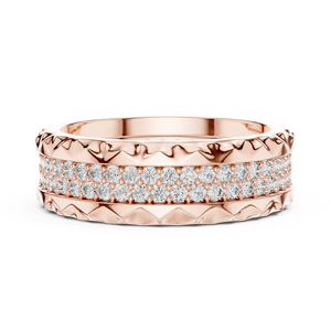 Anillo de Eternidad de Diamantes de Corte Redondo de Lujo, Oro Rosa de 18K, Textura Martillada, Engaste Pavé, Anillo de Boda para Mujer - Product Image 3