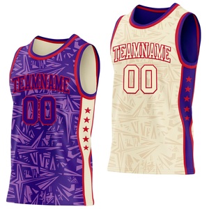 Conjunto de Camiseta y Pantalones Cortos de Baloncesto Reversibles de Alto Rendimiento, Nombre del Equipo Sublimado, Color Morado Crema, Malla Transpirable, Unisex - Product Image 4