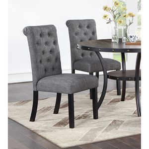 Modern Classic <b>Dining</b> Room Set Natural Wood <b>Dining</b> <b>Table</b> with 4 Tufted Side Chairs Charcoal Fabric Roll Back <b>Top</b> Chair - Product Image 3