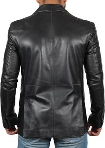 Chaqueta de Motociclista de Cuero Azul para Hombre, Cuello Camisero, Cierre de Cremallera, Corte Regular, Color Sólido, para Otoño - Product Image 5