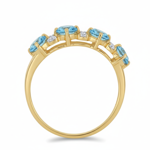 แหวนแต่งงานทองโบราณประดับอะความารีน 4 เม็ดแบบฝังหนามเตย พร้อมเพชรเลี้ยงในห้องปฏิบัติการสำหรับผู้หญิง จัดส่งแบบดรอปชิปปิ้ง - Product Image 3