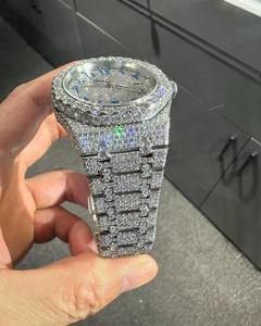 Reloj de pulsera unisex de lujo con esfera azul árabe, diamantes VVS, acero inoxidable, estilo hip hop, la mejor calidad - Product Image 3