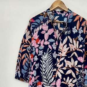 ชุดคุर्ติผ้าฝ้ายลายดอกโบโฮสำหรับผู้หญิง: ชุดลำลองสีน้ำเงินกรมท่าแบบกิโมโน - Product Image 3