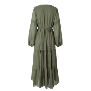 Vestido largo floral de manga corta para mujer, elegante vestido de corte en A - Product Image 5