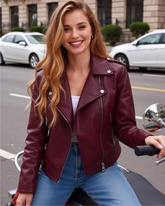 Veste Courte en Similicuir Zippée pour Femme, Style Moto Vintage – Fournisseur en Gros - Product Image 3