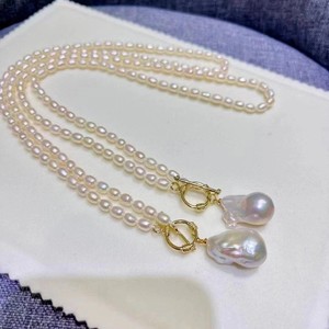 Collier de perles de millet d'eau douce de style baroque européen américain, grosses perles de 25 mm en forme de particules - Product Image 4