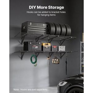 Scaffalatura a Muro in Acciaio a 2 Livelli per Garage, Set da 4 Unità da 2 x 3 Piedi, Stoccaggio Flottante 24 x 72 Pollici, 2 x 3 Piedi per Ripiano - Product Image 6